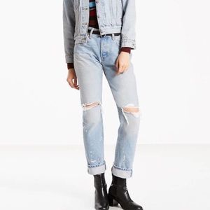Levis 501 Original Fit Selvedge Distressed Jeans